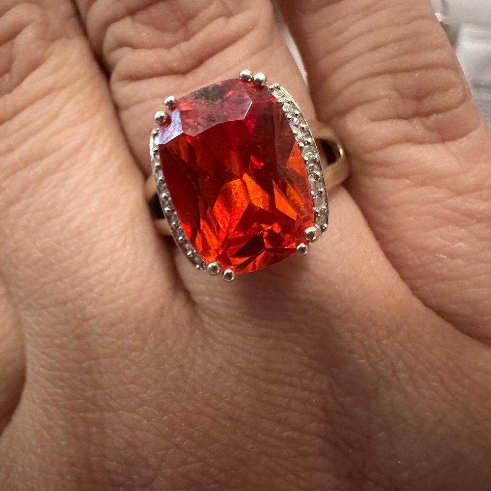Vintage silver orange stone ring